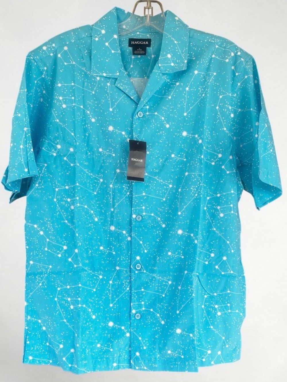 Haggar Men’s Light Blue Short-Sleeve Button-Down Shirt with Constellation Print